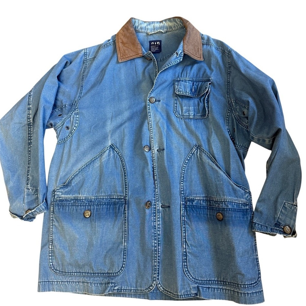 Vintage GAP Denim Trench Coat Women S Jean Jacket Washed Barn Y2K